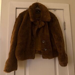 Free People Cropped Faux Fur Teddy Jacket Brown Size M